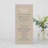 Lace Butterflies Wedding Programme on Burlap 2 Programmakaart (Staand voorkant)