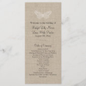 Lace Butterflies Wedding Programme on Burlap 2 Programmakaart (Voorkant)