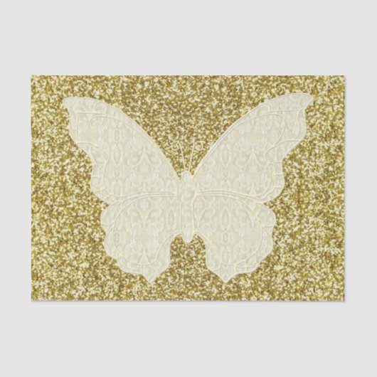 Lace Butterfly on Gold Glitter-weefselpapier Tissuepapier (Voorkant)
