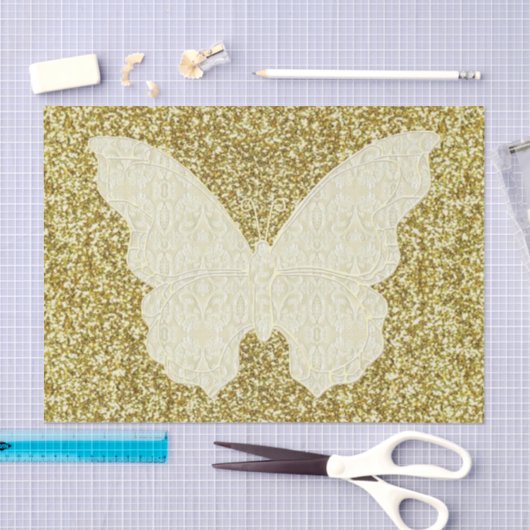 Lace Butterfly on Gold Glitter-weefselpapier Tissuepapier (Craft)