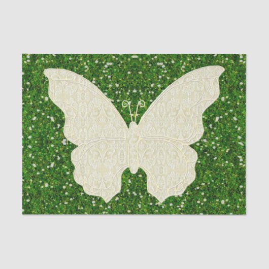 Lace Butterfly on Green Glitter Tissue Paper Tissuepapier (Voorkant)