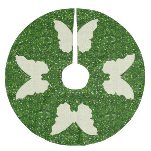Lace Butterfly on Green Glitter Tree Skirt Kerstboom Rok