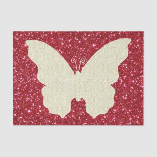 Lace Butterfly on Red Glitter Tissue Paper Tissuepapier (Voorkant)