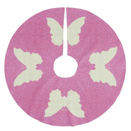 Lace Butterfly on roze glitter Tree Skirt Kerstboom Rok (Voorkant)