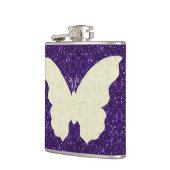 Lace Butterfly op een Paarse glitterfles Heupfles (Links)