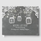 Lace Chalkboard Mason Jar Lights Rustieke bruiloft Gastenboek (Voorkant)