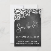 Lace Chalkboard Moderne Kalligrafie Save the Date RSVP Kaartje (Voorkant)