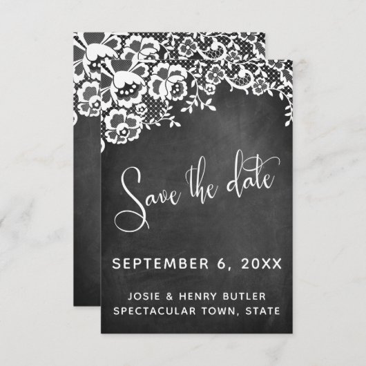 Lace Chalkboard Moderne Kalligrafie Save the Date RSVP Kaartje (Voorkant / Achterkant)