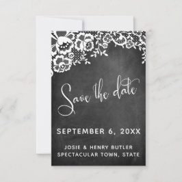 Lace Chalkboard Moderne Kalligrafie Save the Date RSVP Kaartje