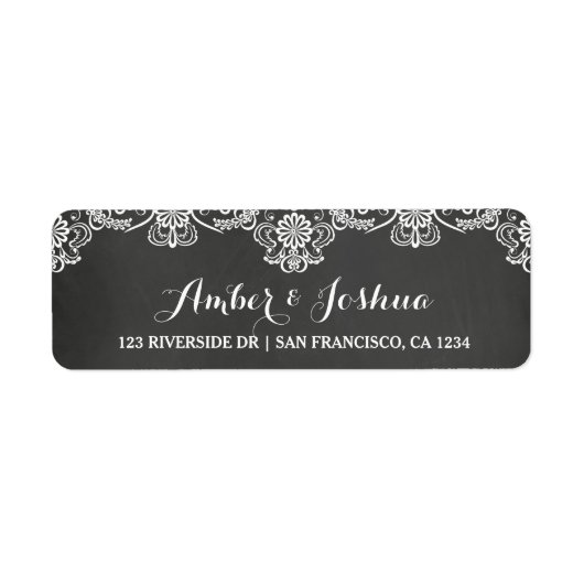 Lace Chalkboard Typografie Retouradres Label (Voorkant)