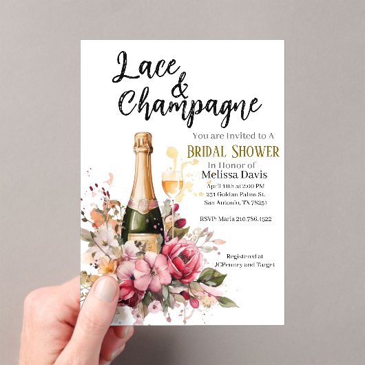 Lace & Champagne Bridal Shower Invitation Acryl Uitnodigingen (Insitu (Draagbaar))