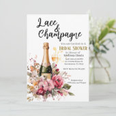 Lace & Champagne Bridal Shower Invitation Kaart (Staand voorkant)