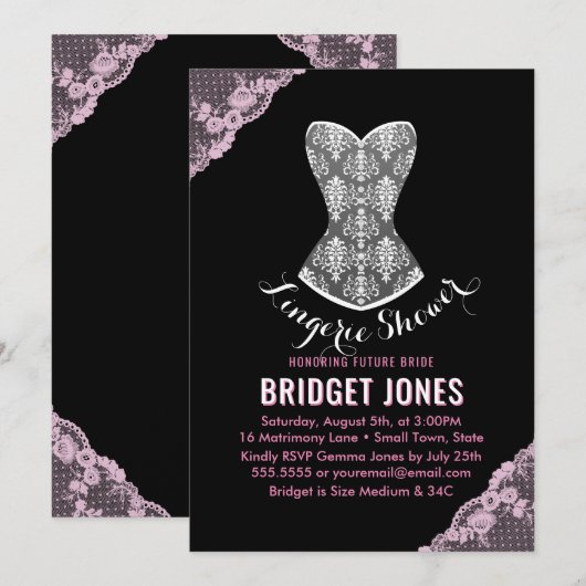 Lace Corset Lingerie Shower Bridal Partij Roze Kaart (Voorkant / Achterkant)