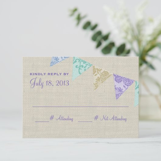 Lace Country Pennants Reageer RSVP Kaartje (Staand voorkant)