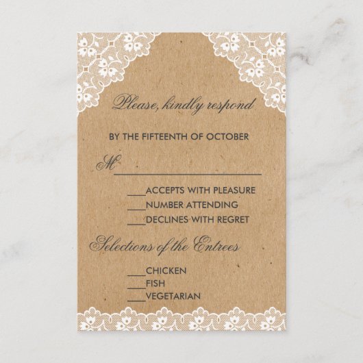  Lace Craft Paper Wedding RSVP (Voorkant)