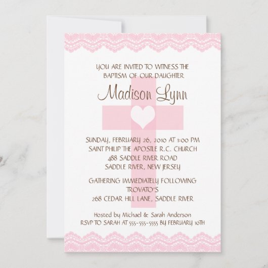 Lace Cross Baby Girl Baptisme Inname Kaart (Voorkant)