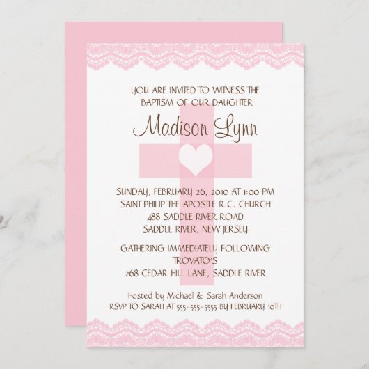 Lace Cross Baby Girl Baptisme Inname Kaart (Voorkant / Achterkant)