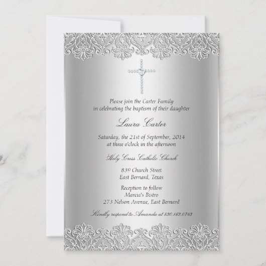 Lace & Cross Baptism/Christening Uitnodiging (Voorkant)