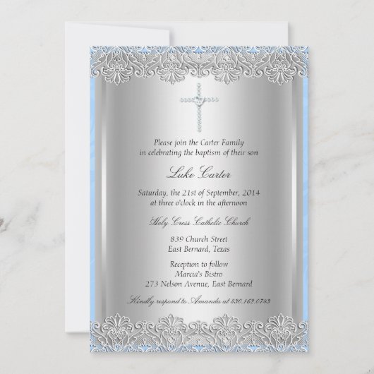 Lace Cross Baptism/Christening Uitnodiging (Voorkant)