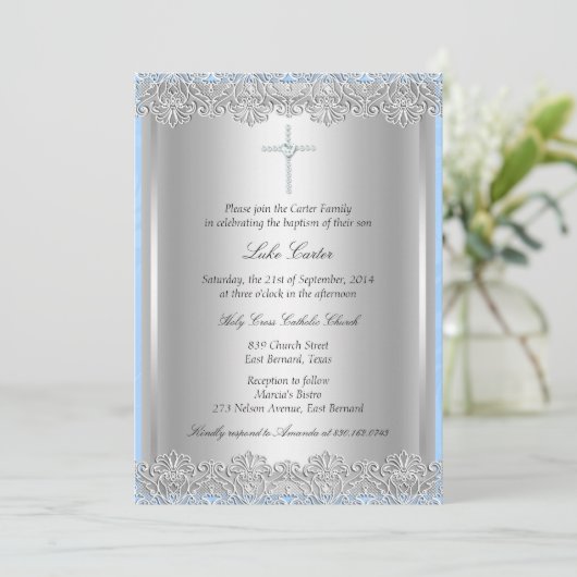 Lace Cross Baptism/Christening Uitnodiging (Staand voorkant)