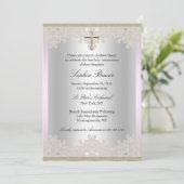 Lace Cross Baptism/Christening Uitnodiging (Staand voorkant)
