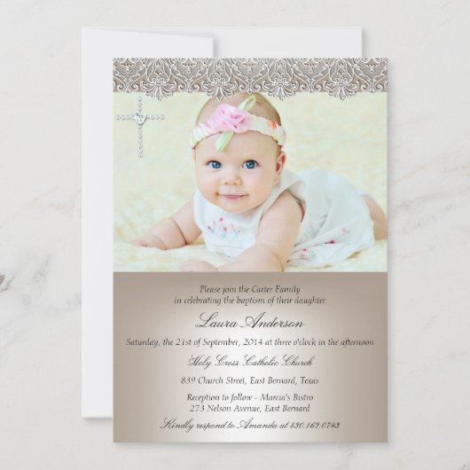 Lace Cross Baptism Kaart (Voorkant)