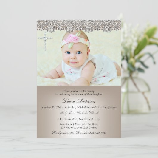 Lace Cross Baptism Kaart (Staand voorkant)