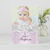 Lace Cross & Jewels Photo Baptism Invitation Kaart (Staand voorkant)