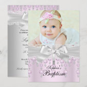 Lace Cross & Jewels Photo Baptism Invitation Kaart (Voorkant / Achterkant)