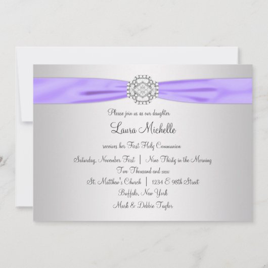 Lace Cross Meisjes Paarse Eerste Communie Kaart (Achterkant)