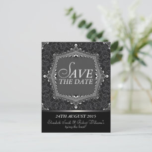 Lace Damask Gothic Save the Date Black Briefkaart