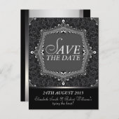 Lace Damask Gothic Save the Date Black Briefkaart (Voorkant / Achterkant)