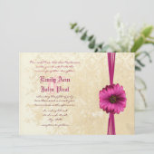 Lace Damask Moody Dark Pink Gerber Daisy Wedding Kaart (Staand voorkant)