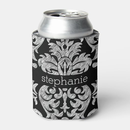  Lace Damask Pattern Black en White Blikjeskoeler (Blikje Voorkant)