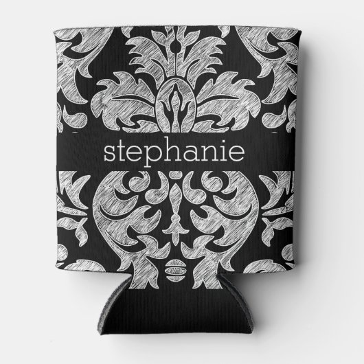 Lace Damask Pattern Black en White Blikjeskoeler (Voorkant)