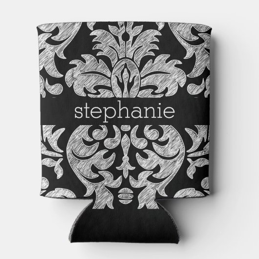 Lace Damask Pattern Black en White Blikjeskoeler (Achterkant)