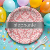 Lace Damask Pattern Coral Grey Papieren Bordje