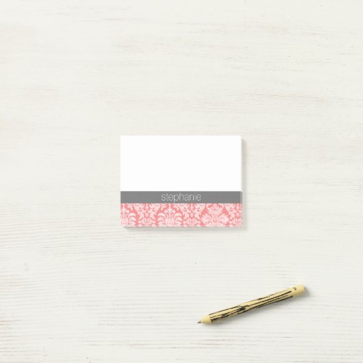 Lace Damask Pattern Coral Grey Post-it® Notes (Op bureau)