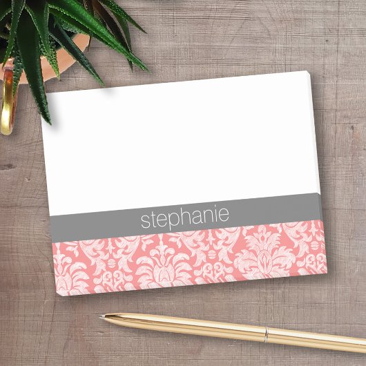 Lace Damask Pattern Coral Grey Post-it® Notes