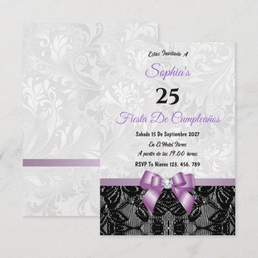 Lace & Damask Verjaardag Kaart (Voorkant / Achterkant)