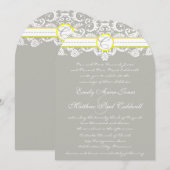 Lace Damask Yellow Wedding Invitation Kaart (Voorkant / Achterkant)
