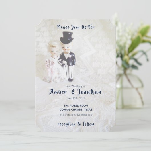  Lace Dapper Couple Wedding Invitations Kaart (Staand voorkant)