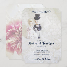  Lace Dapper Couple Wedding Invitations Kaart
