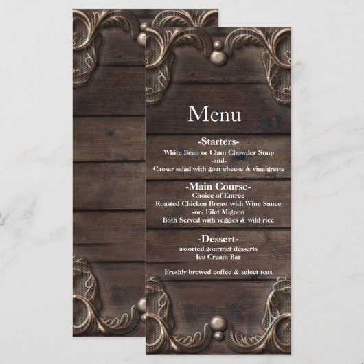 Lace & Dark Wood Rustic  Glam Menu (Voorkant / Achterkant)