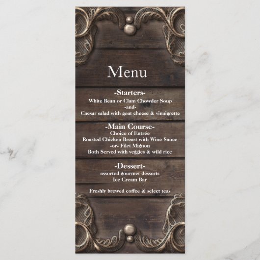 Lace & Dark Wood Rustic  Glam Menu (Voorkant)