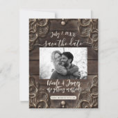 Lace & Dark Wood Rustic Opslaan datum Kaart (Voorkant)