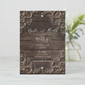 Lace & Dark Wood Rustic  Weddenschap Kaart (Staand voorkant)