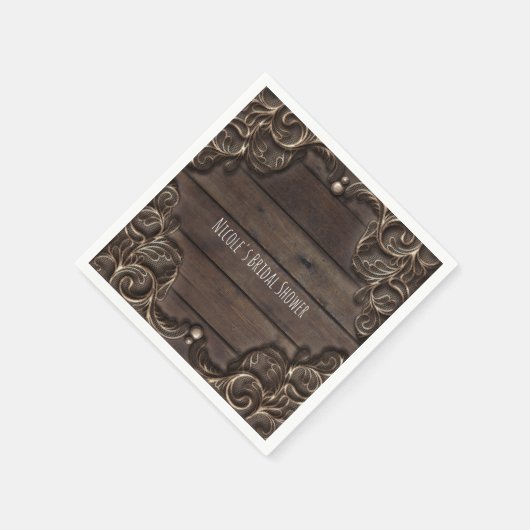 Lace & Dark Wood Rustic  Weddenschap Servetten (Hoek)