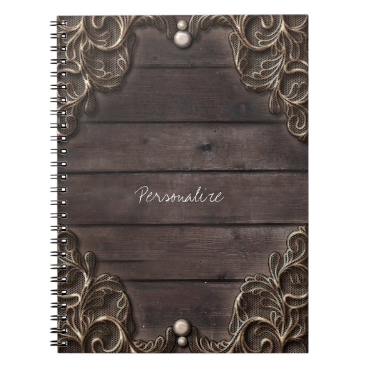 Lace & Dark Wood Rustic  Western Elegant Notitieboek (Voorkant)