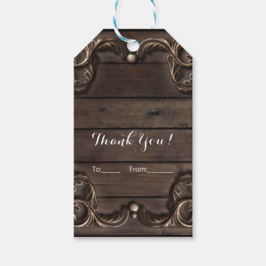 Lace & Dark Wood Rustic Western  Favor Cadeaulabel (Voorkant)